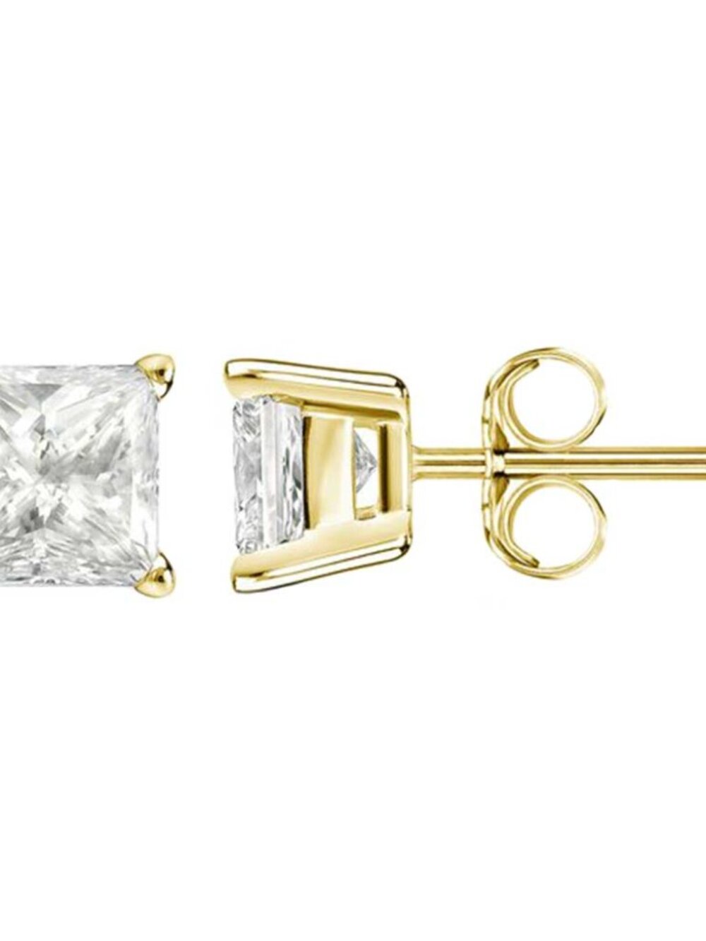 Gold Plated Sterling Silver 5mm Princess Cut CZ Basket Stud Earrings - Square